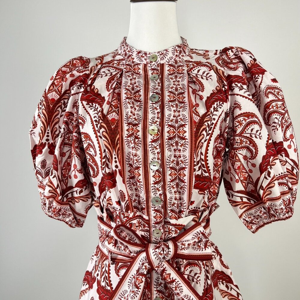 NWT Farm Rio Tropical Cameo Belted Romper Size XS 100% Cotton Puff Sleeves - Picture 6 of 12